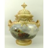 A fine and large John Stinton, Royal Worcester blush ivory porcelain pot pourri and cover,