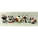 A group of four Lorna Bailey ceramic cats each signed to the base,