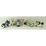 A group of six Lorna Bailey ceramic cats, each signed to the base, including cat in a bath-tub,