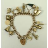 A 9ct gold charm bracelet with fourteen charms,