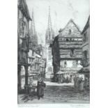 After Reginald Green: The Cathedral Quimper, a copper plate etching,