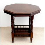 A Victorian walnut centre table, circa 1880, the octagonal top on ring-turned, tapered legs,