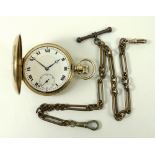 A 9ct gold cased pocket watch, with Roman Numerals, subsidiary second dial and blued hands,