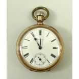 An American gold plated pocket watch, open face, keyless wind,