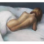 A pastel of a nude model, back view, signed indistinctly lower right, 46 by 50cm.