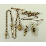 A 9ct gold Albert, of small form with gate link and ball to the centre, with heart charm,