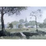 Leigh Parry: 'Footbridge at Ryhall near Stamford', watercolour, signed in pencil,