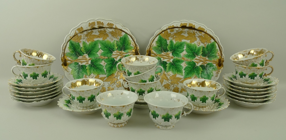 A pair of Meissen vine leaf cake plates, with gilt metal handles, raised, - Image 2 of 2