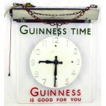 ﻿GUINNESS CLOCK. 16 by 14.5ins, electric clock, mains operated. Chrome top perspex face ‘GUINNESS