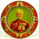 FIELD MARSHAL LORD ROBERTS V.C. TIN PLATE. 11.75ins diam, Lord Roberts to centre with vignetts of