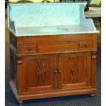 MARBLE TOP WASHSTAND. 44ins tall at rear, 39ins long, 24ins deep, marble top with circular inset