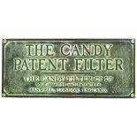 THE CANDY PATENT FILTER BRASS PLAQUE. 16 by 7iins, THE CANDY/ PATENT FILTER... SOLE MAKERS AND