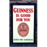 GUINNESS FRAME STYLE TIN SIGN. 20 by 12ins, GUINNESS/ IS GOOD/ FOR YOU GIVES YOU STRENGTH in red &