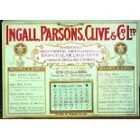 INGALL PARSONS CLIVE & CO LTD 1894 CARD CALENDAR. 15 by 10ins, MANUFACTURERS OF COFFIN FURNITURE