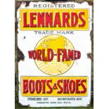 LENNARDS BOOTS & SHOES ENAMEL SIGN. 19.5 by 13.5ins, LENNARDS/ WORLD-FAMED BOOTS & SHOES/