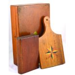 CUTLERY BOX. Mahogany with brass shield inlay 15 by 9.25 by 4ins. Plus book shape box with secret