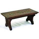 MINIATURE REFECTORY TABLE. 4.5 by 11by 5.5ins in oak with carved design to top. NR