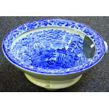 TOILET BOWL. 8.5ins tall, ceramic toilet bowl 17.5ins across, blue & white Copeland Spode style