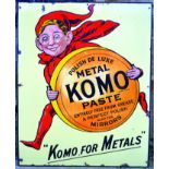 KOMO ENAMEL SIGN. 30 by 24ins, multicoloured pictorial sign, mischievous imp like character