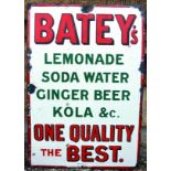 BATEYS ENAMEL SIGN. 30 by 20ins, BATEY'S/ LEMONADE/ SODA WATER/ GINGER BEER/ KOLA & C. / ONE