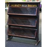 JACOB & COS BISCUITS WOODEN SHOP DISPLAY CABINET. 52ins tall to marble top, 42.75ins wide, 17ins