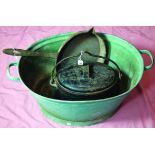 PAIR CAST IRON COOKING VESSELS. Inc. oval shape cooking pot & cast iron frying pan. (2) NR