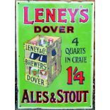 LENEYS ENAMEL SIGN. 19 by 13ins, LENEYS/ DOVER/ ALES & STOUT in red, white & black