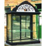 FRY'S CHOCOLATE SHOP DISPLAY CABINET. 36ins tall to top of pediment with FRY'S CHOCOLATE & cocoa