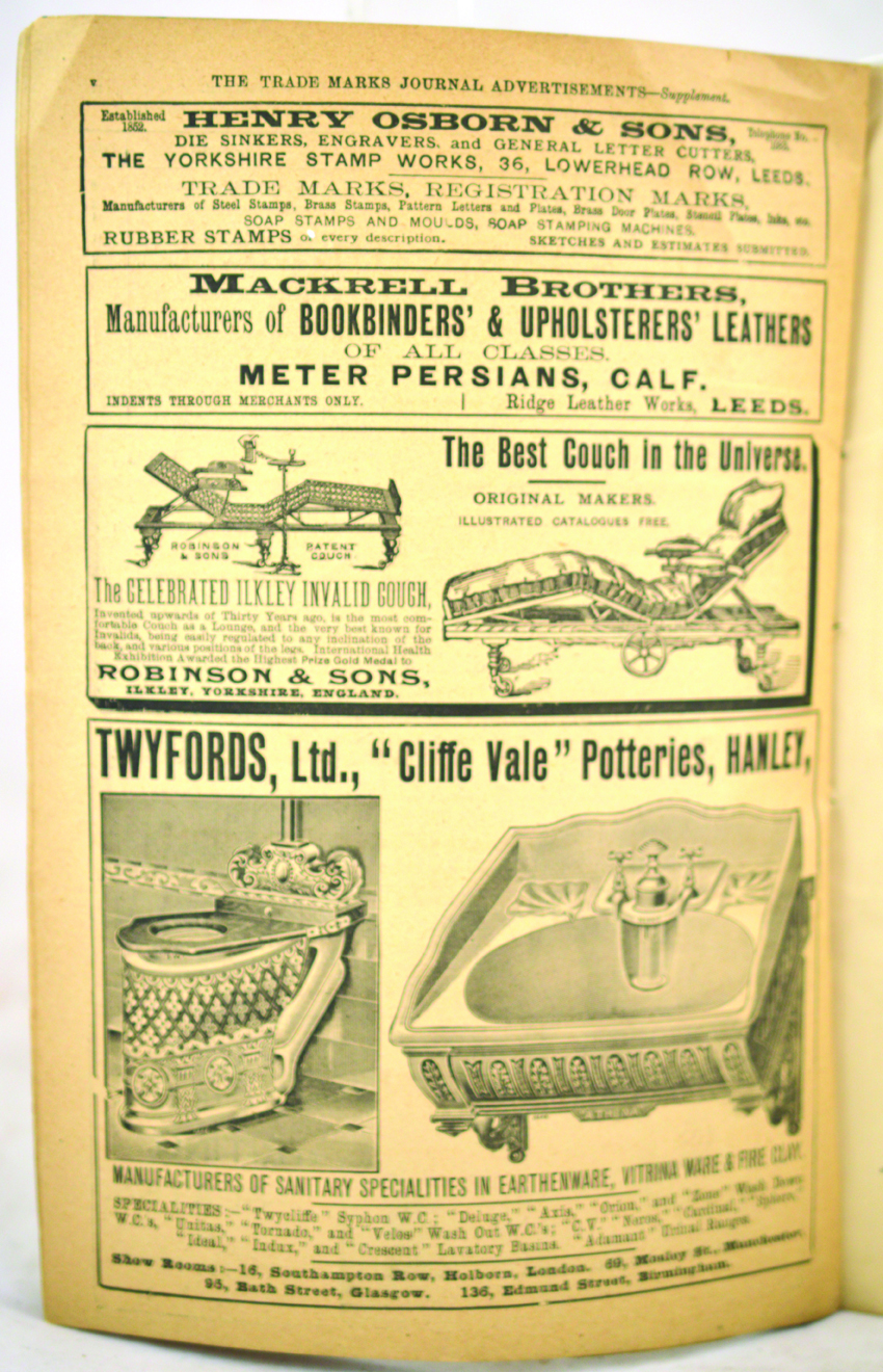 EPHEMERA/ TRADE CATALOGUES. The Trade Marks Journal Wednesday July 17th 1901 (Twyfords Toilets & - Image 2 of 3