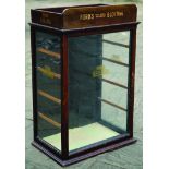 FORDS DISPLAY CABINET. 33ins tall, 21 by 13.75ins, wooden cabinet, glass front & sides. Double doors