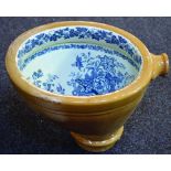 SWIFT TOILET BOWL. 12.5ins tall, ceramic toilet bowl, tan glaze exterior blue & white floral