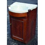 SINK ON STAND. 29ins tall, 19.5ins long at rear, 18ins deep. Wooden cupboard base with marbled sink.