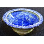 TOILET BOWL. 8.5ins tall, oval shape, ceramic toilet bowl with blue & white pictorial transfer to