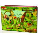 C.W.S. BISCUIT TIN. 6.75 by 4.75 by 1.5ins, multicoloured pictorial scene to lid with C.W.S. letters