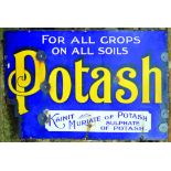 POTASH ENAMEL SIGN. 36 by 24ins, fastened to hardboard FOR ALL CROPS ON ALL SOIL/ POTASH/ KAINIT