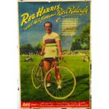 RALEIGH CYCLES MULTICOLD POSTER. 29 by 19ins, Reg Harris with his cycle pictured REG HARRIS/