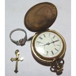 A late 19th century gold plated pocket watch,