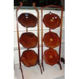 A mahogany folding three tier cake stand and another.