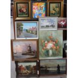 A group of assorted 20th century oils, mainly landscape and still life subjects.