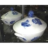 A pair of blue and white Copenhagen lidded tureens.