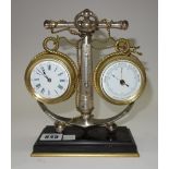 A silvered brass clock/barometer compendium, late 19th/early 20th century,