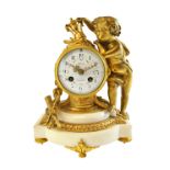 A Louis XIV ormolu and white marble mantel clock, early 19th century,