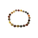 A vary coloured agate spherical bead necklace, with gold disc shaped links at intervals,