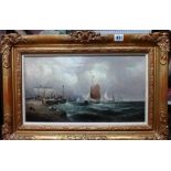 William Thornbery (fl.1858-1898), Coming into harbour, oil on canvas, signed, 24cm x 44cm.