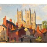Douglas Stannus Gray (1890-1959), View of Lincoln, oil on canvas, signed, unframed, 51cm x 61cm.