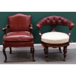 A 19th century French red leather upholstered mahogany framed open armchair,