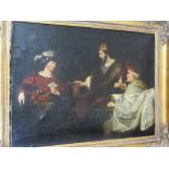 Continental School (18th century), Three figures conversing in an interior, oil on canvas,