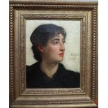 Jane M. Dealy (1880-1931), Head study of a lady, oil on canvas, signed and dated 1883, 26cm x 20cm.