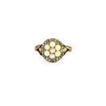 A gold, opal and diamond set cluster ring,