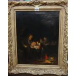 Continental School (19th century), Family group in a candlelit interior, oil on canvas, 44cm x 34cm.